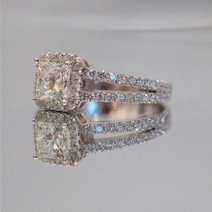 Huitan Classic Simple Design Wedding Engagement Rings for Women Mosaic Square Cr